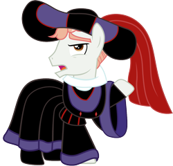 Size: 1001x960 | Tagged: safe, artist:cloudy glow, artist:cloudyglow, imported from derpibooru, svengallop, earth pony, pony, clothes, clothes swap, cosplay, costume, disney, frollo, hat, hunchback of notre dame, looking at you, male, open mouth, raised hoof, simple background, solo, stallion, the hunchback of notre dame, transparent background, vector