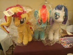 Size: 500x375 | Tagged: safe, imported from derpibooru, rainbow dash, rarity, sunset shimmer, pony, china ponycon, irl, photo, plushie