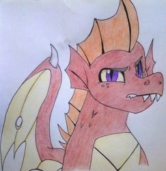 Size: 1024x1053 | Tagged: safe, artist:evergreen-gemdust, imported from derpibooru, garble, dragon, bust, male, portrait, solo, traditional art