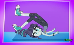 Size: 1108x670 | Tagged: safe, imported from derpibooru, screencap, coloratura, epic fails (equestria girls), eqg summertime shorts, equestria girls, backbend, converse, derp, female, frown, gritted teeth, ouch, rara, shoes, sneakers, solo, wide eyes, yoga