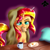 Size: 3000x3000 | Tagged: safe, artist:katakiuchi4u, imported from derpibooru, sunset shimmer, pony, unicorn, atg 2017, bags under eyes, blanket, bread, coffee, cup, egg, egg (food), female, floppy ears, food, fork, frown, glare, glow, glowing, lidded eyes, mare, morning ponies, mouth hold, mug, newbie artist training grounds, nom, nose wrinkle, pillow, plate, purple background, simple background, sleepy, solo, sweet dreams fuel, table, tired, unamused