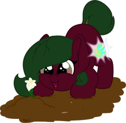 Size: 1715x1681 | Tagged: safe, artist:binkyt11, derpibooru exclusive, imported from derpibooru, oc, oc only, oc:terra flora, earth pony, plant pony, pony, worm, atg 2017, cutie mark, cutiespark, dirt, female, filly, flower, newbie artist training grounds, simple background, solo, transparent background