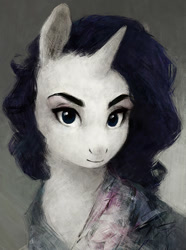 Size: 627x843 | Tagged: safe, artist:exclusionzone, imported from derpibooru, rarity, pony, unicorn, bust, clothes, female, looking at you, mare, portrait, realistic, solo