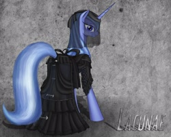 Size: 1600x1280 | Tagged: safe, artist:lucky dragoness, imported from derpibooru, oc, oc only, oc:lacunae, alicorn, pony, fallout equestria, fallout equestria: project horizons, alicorn oc, butt, clothes, dress, female, looking at you, looking back, mare, plot, solo