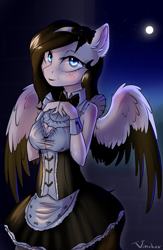 Size: 1248x1920 | Tagged: safe, alternate version, artist:vincher, imported from derpibooru, oc, oc only, oc:lamika, anthro, clothes, female, maid, solo, wings