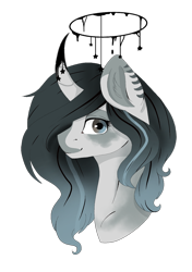 Size: 676x960 | Tagged: safe, artist:tinatina-8, imported from derpibooru, oc, oc only, pony, unicorn, bust, curved horn, female, halo, mare, portrait, simple background, solo, transparent background