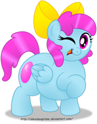 Size: 1024x1304 | Tagged: safe, artist:aleximusprime, imported from derpibooru, oc, oc only, oc:bubble bounce, pegasus, pony, fat, looking at you, one eye closed, simple background, solo, transparent background, wink