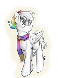Size: 959x1280 | Tagged: safe, artist:mad-maker-cat, imported from derpibooru, oc, oc only, oc:ander, pegasus, pony, clothes, male, scarf, solo, stallion