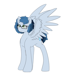 Size: 2804x2753 | Tagged: safe, artist:marukouhai, imported from derpibooru, oc, oc only, oc:serena, pegasus, pony, female, glasses, high res, mare, offspring, parent:rainbow dash, parent:soarin', parents:soarindash, simple background, solo, spread wings, white background, wings