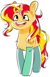 Size: 583x897 | Tagged: safe, artist:baldmoose, imported from derpibooru, sunset shimmer, pony, unicorn, chest fluff, clothes, cute, ear fluff, female, looking up, mare, open mouth, shimmerbetes, silly, simple background, smiling, socks, solo, stockings, thigh highs, white background