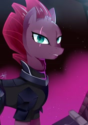 Size: 2480x3507 | Tagged: safe, artist:dan-kowalski-3h, imported from derpibooru, tempest shadow, pony, unicorn, my little pony: the movie, armor, broken horn, eye scar, female, looking at you, mare, scar, solo