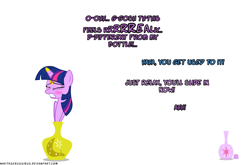 Size: 1050x694 | Tagged: safe, artist:navitaserussirus, imported from derpibooru, twilight sparkle, genie, pony, asktwixiegenies, cropped, suction