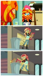 Size: 937x1682 | Tagged: safe, imported from derpibooru, pinkie pie, sunset shimmer, eqg summertime shorts, equestria girls, the art of friendship, bad end, exploitable meme, meme, sunset's art critics, sunset's painting, trash can