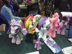 Size: 1024x768 | Tagged: safe, imported from derpibooru, aria blaze, derpy hooves, pinkie pie, princess luna, rarity, sunset shimmer, trixie, twilight sparkle, alicorn, pony, irl, photo, plushie, ponified, taiwan, taiwan ponycon, twilight sparkle (alicorn)