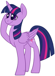 Size: 735x1000 | Tagged: safe, artist:darkodraco, imported from derpibooru, twilight sparkle, alicorn, pony, female, folded wings, mare, raised hoof, simple background, smiling, solo, teary eyes, transparent background, twilight sparkle (alicorn)