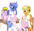 Size: 4000x3600 | Tagged: safe, artist:avchonline, imported from derpibooru, princess luna, oc, oc:princess lucyan, oc:sean, alicorn, anthro, pegasus, semi-anthro, unicorn, anthro with ponies, arm hooves, backpack, bipedal, bloomers, bow, canterlot royal ballet academy, clothes, crossdressing, cute, dress, ear piercing, earring, female, femboy, filly, gloves, hair bow, headband, hello kitty, jewelry, long gloves, male, mare, mary janes, my melody, pantyhose, piercing, pink, s1 luna, sanrio, school uniform, schoolgirl, sissy, sitting, skirt, toy, trio