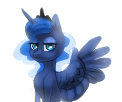 Size: 1087x908 | Tagged: safe, artist:spirit-alu, imported from derpibooru, princess luna, alicorn, pony, female, lidded eyes, looking at you, mare, simple background, solo