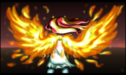 Size: 4398x2640 | Tagged: safe, artist:stormblaze-pegasus, imported from derpibooru, sunset shimmer, equestria girls, my past is not today, rainbow rocks, clothes, female, fiery shimmer, fiery wings, fire, ponied up, pony ears, rear view, solo, sunset phoenix