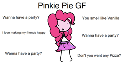 Size: 648x341 | Tagged: safe, artist:pastelhorses, imported from derpibooru, pinkie pie, equestria girls, c:, cute, dialogue, female, ideal gf, meme, simple background, smiling, solo, stick figure, that pony sure does love parties, white background