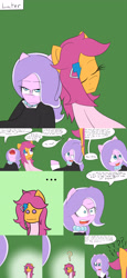 Size: 2400x5200 | Tagged: safe, artist:jake heritagu, imported from derpibooru, diamond tiara, scootaloo, pony, comic:ask motherly scootaloo, clothes, comic, dress, hairpin, motherly scootaloo