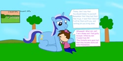 Size: 1024x512 | Tagged: safe, artist:04startycornonline88, imported from derpibooru, minuette, human, pony, unicorn, comforting, female, gravestone, implied death, implied suicide, male, mare, the fairly oddparents, timmy turner, tree