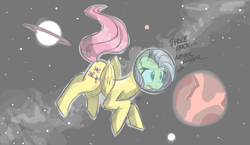 Size: 2316x1347 | Tagged: safe, artist:flutterthrash, imported from derpibooru, fluttershy, pony, atg 2017, dialogue, newbie artist training grounds, planet, space