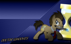 Size: 1920x1200 | Tagged: safe, artist:axlewolf, artist:tygerbug, edit, imported from derpibooru, doctor whooves, time turner, earth pony, pony, crossover, doctor who, male, necktie, solo, sonic screwdriver, stallion, the doctor, wallpaper, wallpaper edit