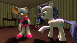 Size: 1366x768 | Tagged: safe, artist:migueruchan, imported from derpibooru, rarity, spike, dragon, 3d, crossover, rouge the bat, sonic the hedgehog, sonic the hedgehog (series)