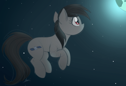 Size: 1500x1024 | Tagged: safe, artist:ncmares, imported from derpibooru, oc, oc only, oc:apogee, oc:apogee (viva reverie), earth pony, pony, atg 2017, cute, female, lonely, mare, newbie artist training grounds, planet, satellite, satellite pony, solo, space, stars