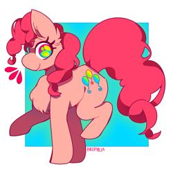 Size: 1925x1875 | Tagged: safe, artist:inkophilia, imported from derpibooru, pinkie pie, earth pony, pony, chest fluff, ear fluff, female, looking at you, mare, raised hoof, simple background, solo