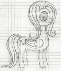 Size: 1157x1350 | Tagged: safe, artist:mfg637, imported from derpibooru, fluttershy, pegasus, pony, female, graph paper, grayscale, lineart, lined paper, monochrome, solo, traditional art