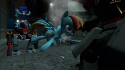 Size: 1366x768 | Tagged: safe, artist:migueruchan, imported from derpibooru, rainbow dash, pony, robot, 3d, crossover, sonic the hedgehog, sonic the hedgehog (series)
