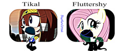 Size: 1280x533 | Tagged: safe, artist:blueaurastreakarts, imported from derpibooru, fluttershy, pony, crossover, sonic the hedgehog (series), tikal, tikal the echidna