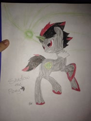 Size: 2448x3264 | Tagged: safe, artist:emenarartstudios, imported from derpibooru, human, pony, hand, irl, irl human, photo, ponified, shadow the hedgehog, solo, sonic the hedgehog (series), traditional art