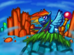 Size: 2000x1500 | Tagged: safe, artist:cazra, imported from derpibooru, rainbow dash, pony, crossover, female, hill top zone, newbie artist training grounds, solo, sonic the hedgehog (series), sonic the hedgehog 2