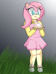 Size: 1288x1688 | Tagged: safe, artist:chilichanfin, imported from derpibooru, fluttershy, anthro, plantigrade anthro, female, ms paint, paint.net, solo, sonic the hedgehog (series), sonicified