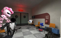 Size: 1280x800 | Tagged: safe, artist:fezwearingdoctor, imported from derpibooru, pinkie pie, pony, robot, robot pony, 3d, crossover, metal sonic, personality core, pinkie bot, portal (valve), sonic the hedgehog (series), wheatley