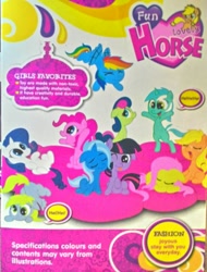 Size: 931x1224 | Tagged: safe, artist:killryde, imported from derpibooru, applejack, bon bon, derpy hooves, fluttershy, lyra heartstrings, pinkie pie, rainbow dash, rarity, trixie, twilight sparkle, pony, art theft, bipedal, bon bon is not amused, bootleg, engrish, female, fun lovely horse, lesbian, mane six, shipping, stolen fanart, target demographic, twixie, unamused