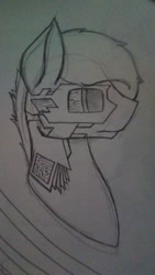 Size: 680x1208 | Tagged: safe, artist:xxenocage, imported from derpibooru, oc, oc only, oc:josh, pony, bionic, doodle, monochrome, sketch, solo, traditional art