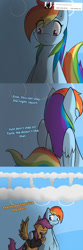 Size: 750x2250 | Tagged: safe, artist:mikeythefox, imported from derpibooru, rainbow dash, scootaloo, pegasus, pony, ask factory scootaloo, clothes, comic, factory scootaloo, rainbow dash's house