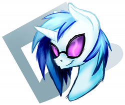 Size: 1649x1393 | Tagged: safe, artist:thatonegib, imported from derpibooru, dj pon-3, vinyl scratch, pony, unicorn, bust, cutie mark background, daily sketch, female, glasses, mare, portrait, simple background, smiling, solo, white background
