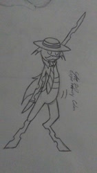 Size: 720x1280 | Tagged: safe, artist:derpanater, imported from derpibooru, oc, oc only, oc:toothpick, changeling, changeling oc, clothes, dancing, fake moustache, hat, necktie, solo, traditional art, wedding band