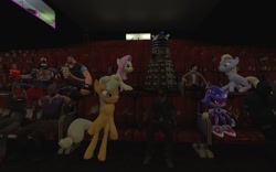 Size: 1280x800 | Tagged: safe, artist:fezwearingdoctor, imported from derpibooru, applejack, derpy hooves, fluttershy, pony, 3d, crossover, dalek, demoman, doctor who, eleventh doctor, heavy weapons guy, john marston, metal sonic, red dead redemption, sonic the hedgehog (series), team fortress 2