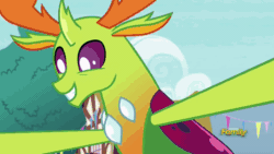 Size: 710x400 | Tagged: safe, imported from derpibooru, screencap, princess ember, spike, thorax, changedling, changeling, dragon, triple threat, animated, cute, emberbetes, eyeroll, gif, hug, king thorax, spikabetes, thorabetes, tsundember, tsundere, unamused