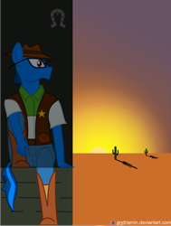 Size: 2268x3000 | Tagged: safe, artist:andriamin, imported from derpibooru, oc, oc only, anthro, cowboy, glasses, solo, sunset