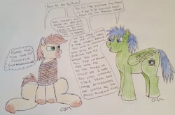 Size: 1679x1106 | Tagged: safe, artist:rapidsnap, imported from derpibooru, oc, oc only, oc:calpain, oc:rapidsnap, pony, bondage, calpain, kidnapped, monologue, tied up, traditional art