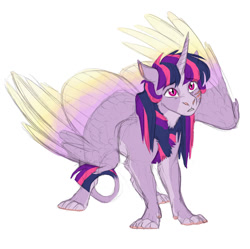 Size: 896x892 | Tagged: safe, artist:earthsong9405, imported from derpibooru, twilight sparkle, alicorn, hybrid, sphinx, arranged marriage au, scar, species swap, sphinxlight sparkle, twilight sparkle (alicorn), younger