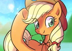 Size: 800x570 | Tagged: safe, artist:haden-2375, imported from derpibooru, applejack, earth pony, pony, cute, female, jackabetes, looking at you, mare, smiling, solo