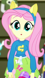 Size: 352x607 | Tagged: safe, imported from derpibooru, screencap, fluttershy, eqg summertime shorts, equestria girls, steps of pep, :o, breasts, busty fluttershy, confused, cropped, cute, female, open mouth, shyabetes, wondercolts, wondercolts uniform