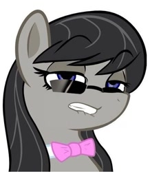 Size: 547x626 | Tagged: safe, artist:haetran, artist:reiduran, edit, imported from derpibooru, octavia melody, earth pony, pony, bust, female, lip bite, mare, portrait, reaction image, simple background, solo, sunglasses, transparent background, unf, vector